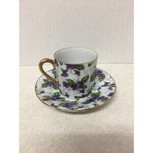 VINTAGE INARCO BONE CHINA SMALL TEA CUP & SAUCER PURPLE VIOLET FLOWERS  JAPAN